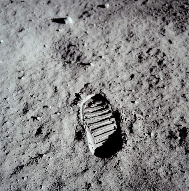 A human footprint left on the lunar surface