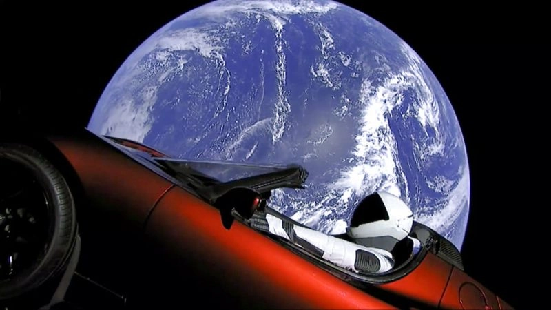 Tesla Roadster, in space, after the Falcon Heavy launch