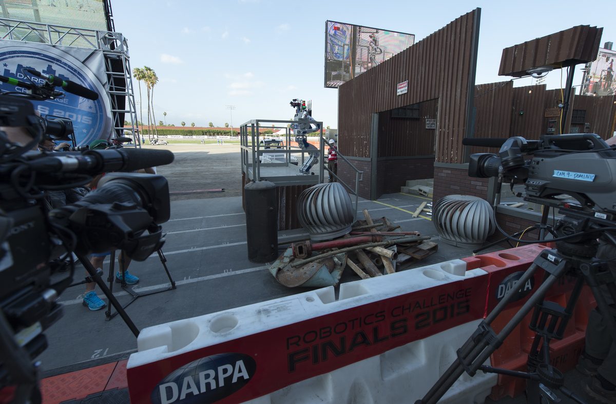 KAIST's DRC-HUBO robot performing a task at the 2015 DARPA Robotics Challenge