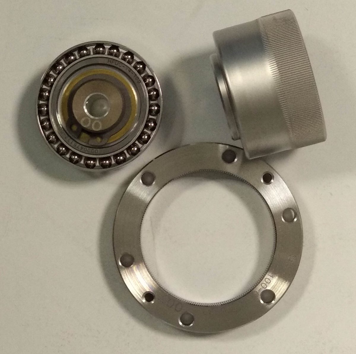 An actual harmonic drive (strain wave) reducer set